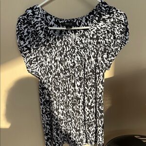 Style & Co. Black and White Puff Sleeve Blouse with Bib Collar